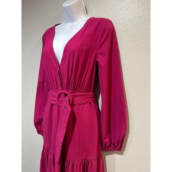 Free People S Kendra belted button front long sleeve Midi Dress in Pink - Picture 9 of 15